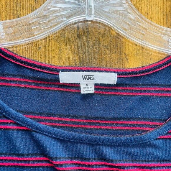 Vans 90s Crop Top Tee Womens S Blue Red Striped Retro Skater T- Shirt Grunge - Picture 3 of 5